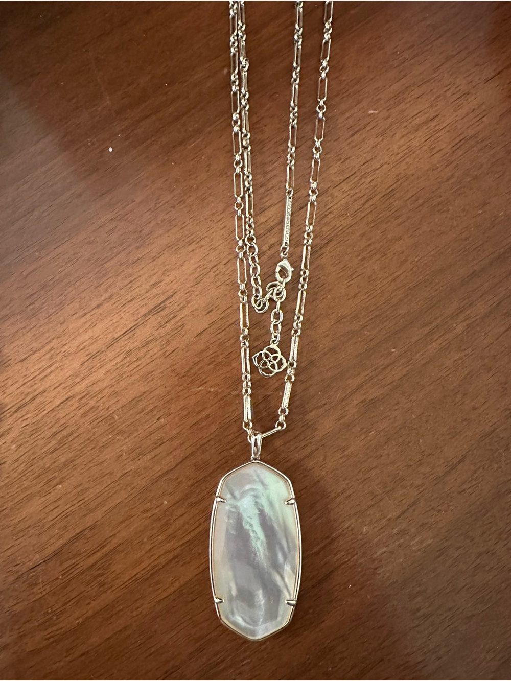 Gold Multi-Chain Necklace with Iridescent Mother-of-Pearl Pendant